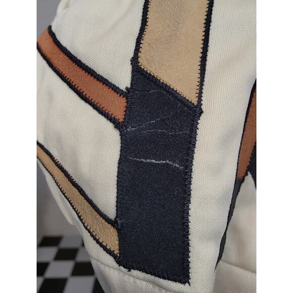 60s 70s Vtg Boho Cream Tan High Neck Maxi Open Back Dress Suede Leather Accent - Picture 9 of 10